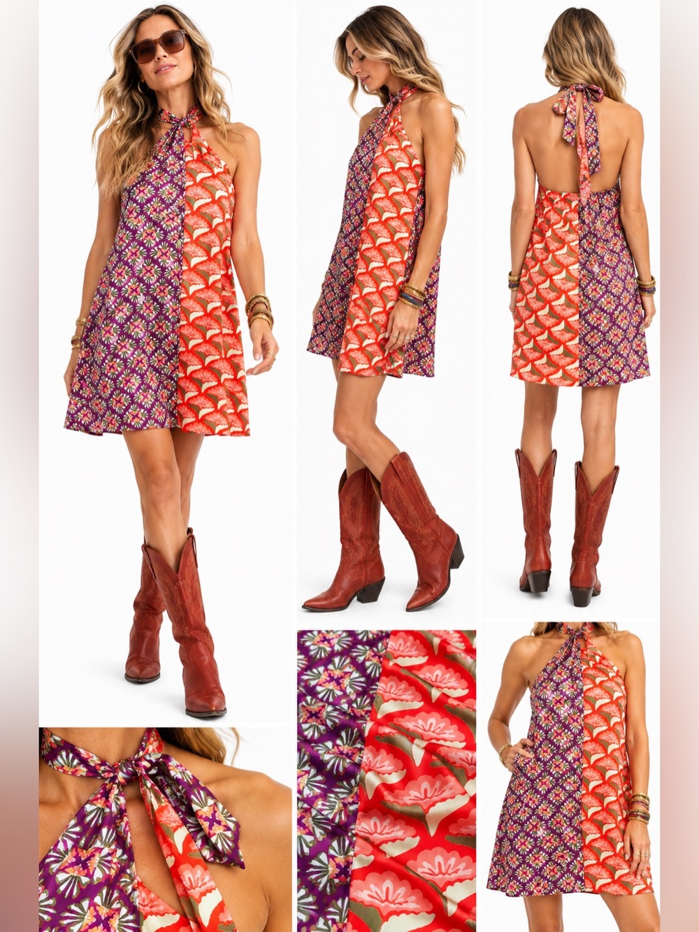 RARE LADY THE BRAND Lady the Brand hand drawn Lane Split Tie Cross Dress